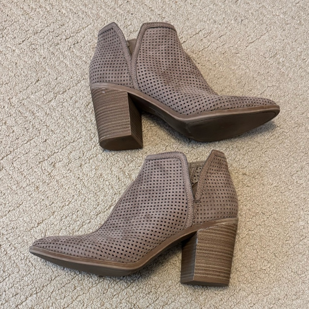 DV by Dolce Vita Taupe Tan Perforated Zipper Ankle Booties, 10